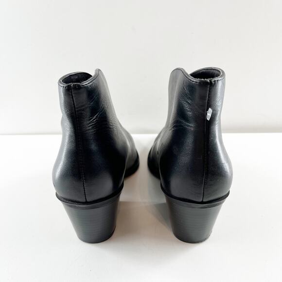 Zara V-Vamp Leather Pointed Toe Block Heel Ankle Booties Black 39 / 9 - Picture 6 of 8